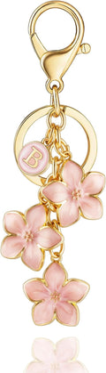 XGALBLA White/Pink/Black Big Cute Flower Initial Letter Keychain for Women, Flower Bag Charms Enameled Keychain Handbag Purse