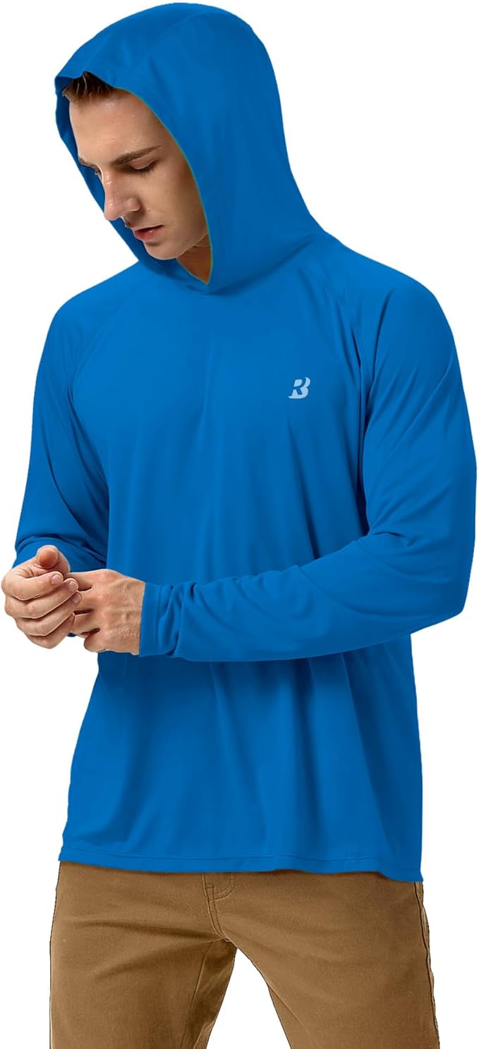 Roadbox UPF 50+ Fishing Shirts for Men, Long Sleeve UV Sun Protection Hoodie, Outdoor Hiking Running Swimming Rash Guard