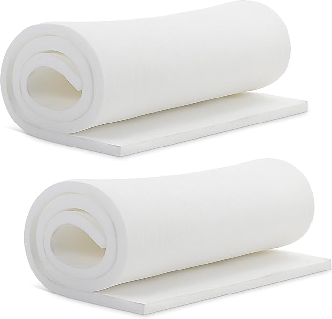 Frienda 2 Pcs Upholstery Foam 1/2" x 24" x 72" High Density Cushion White Polyurethane Craft Foam Padding for Seat Replacement DIY Projects Chairs Headboards Sofas Home