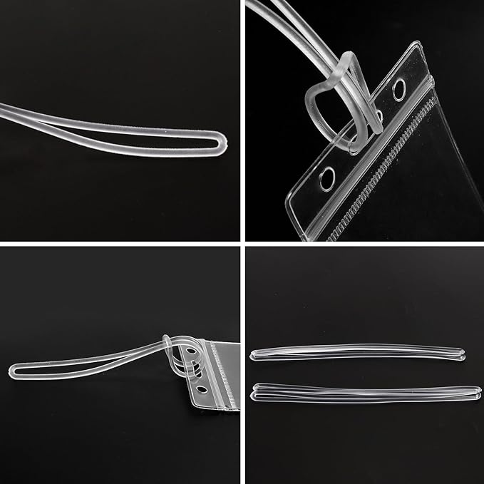 100 Pack Clear Plastic Luggage Straps, Worm Loops for Luggage Tags, Plastic Name Tag Loop for Identification Cards ID, 6 inch