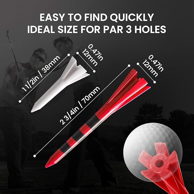 FINGER TEN Unbreakable Golf Tees Plastic 80 3 1/4" or 2 3/4" Driver Tees with 20 1 1/2" Iron Tees Assorted Pack, Low Resistance & Consistent Height Long Short Tees with Bright Colors