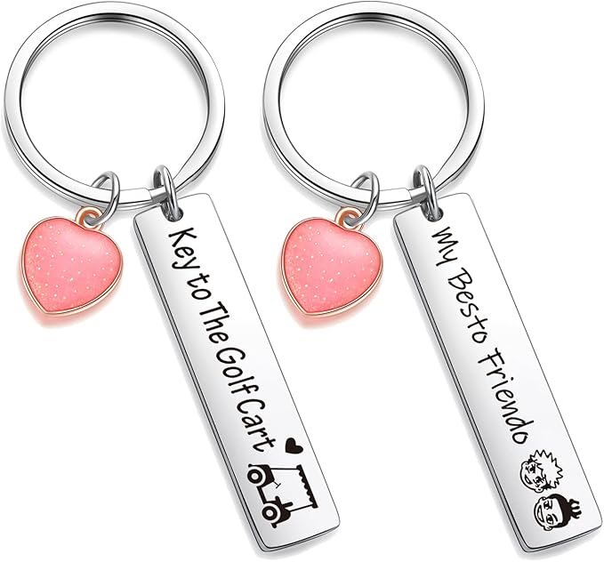 ZNOSVEI Bundle – 2 Items: Golf Keychain and Best Friend Keychain, Golf Cart Key Chain Course Tour Driver Jewelry Golfer Gifts, Friend Appreciation Gifts For Sister Jewelry From Brother Keyring