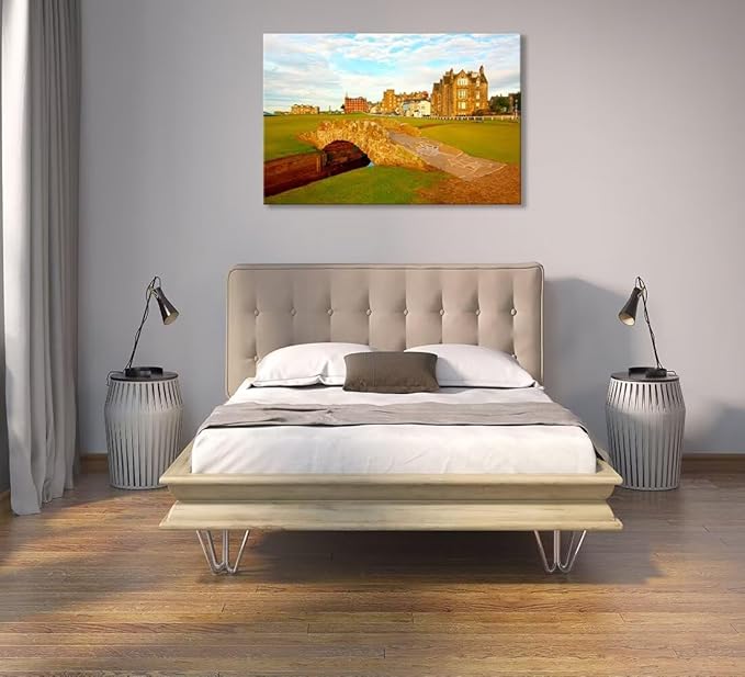 St Andrews Golf Course Wall Art for Living Room Bedroom Home Decorations Golf Course Swilcan Bridge St Andrews Picture Poster Framed Artwork Canvas Prints Ready to Hang(18''H x 24''W)