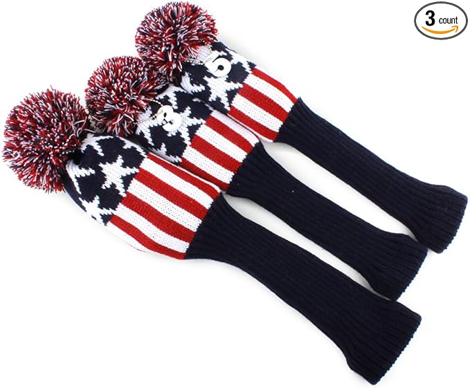 Craftsman Golf Knit Pom Pom 3pcs Headcover Set Vintange Sock Covers for Driver and Woods