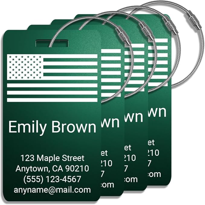 Personalized Luggage Tags for Suitcases 4 Pack – Custom Metal Name Tag for Travel, Golf Bag, and Baggage – Durable Aluminum Luggage Name Tags (Adventure Collection, Emerald Shadow)