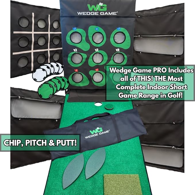 Large Premium Golf Short Game Practice Indoor/Outdoor Chipping and Pitching Net with True Auto Ball Return, 9 Holes of Golf, Tic-Tac-Toe and More!