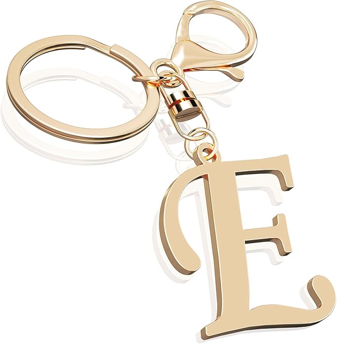 Cute Stainless Steel Gold Initial Letter Keychain for Women Girl, Charms for Key Handbag Backpack Bag, Personalized Gift