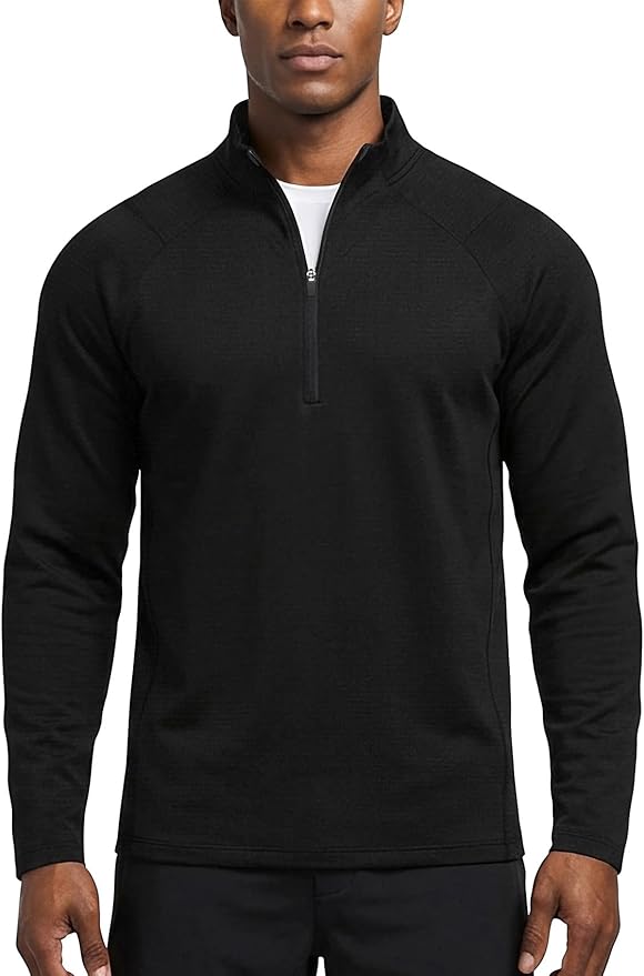 Zengjo Mens Quarter Zip Athletic Pullover Mid-Weight 1/4-Zip Running Workout Shirt Moisture Wicking