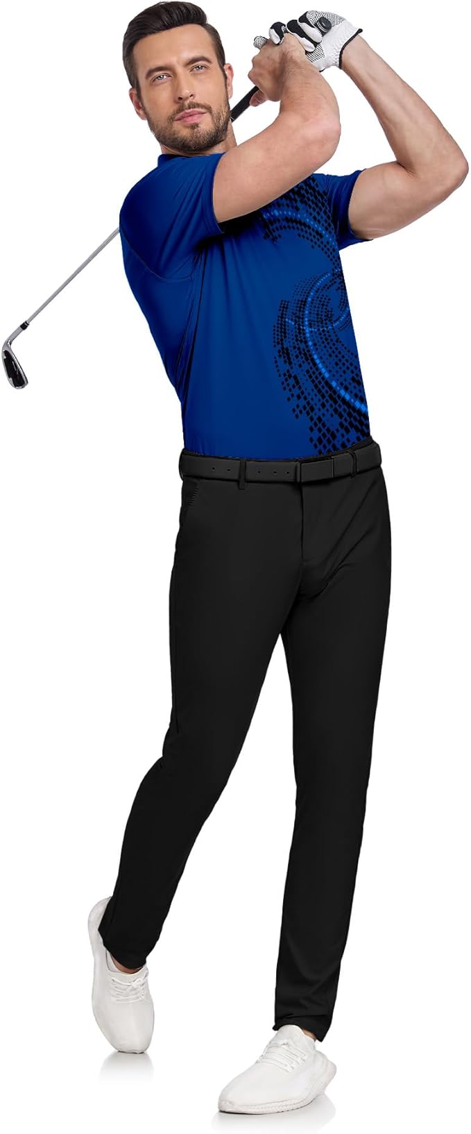 JACKETOWN Mens Polo Shirts Short Sleeve Print Dry Fit Performance Moisture Wicking Casual Collared Golf Shirts