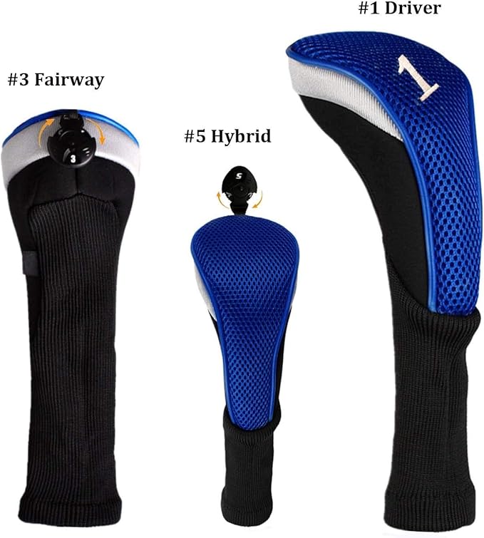 Golf Club Head Covers for Woods and Driver Hybrids Fairway Value Pack Protective Clubs Headcovers with Interchangeable No.Tags 1 3 5