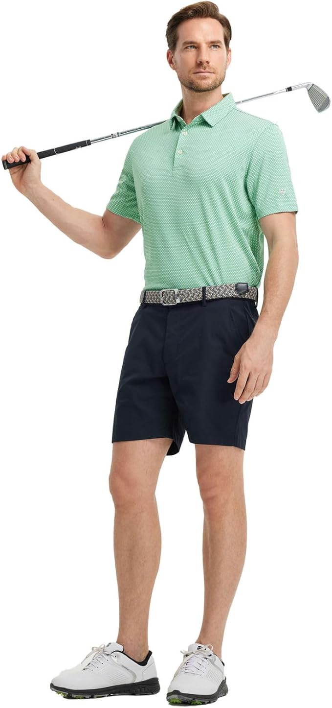 M MAELREG Golf Shirts for Men Moisture Wicking Jacquard Breathable Performance Dry Fit Collared Mens Polo Shirts Short Sleeve
