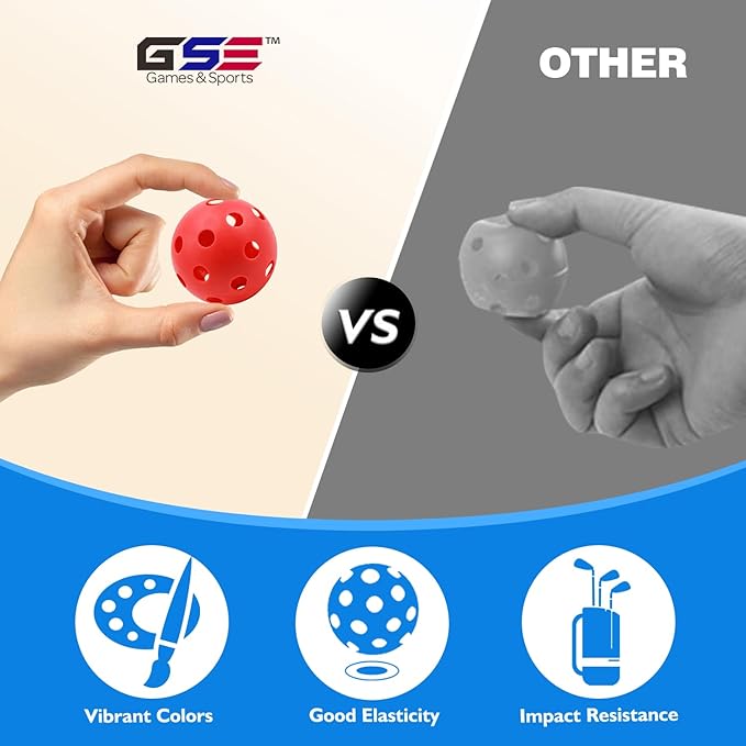 GSE Games & Sports Expert 12-Pack Practice Golf Balls, 40mm Limited Flight Plastic Soft Golf Balls, Airflow Hollow Training Golf Ball for Swing Practice (Several Colors Available)