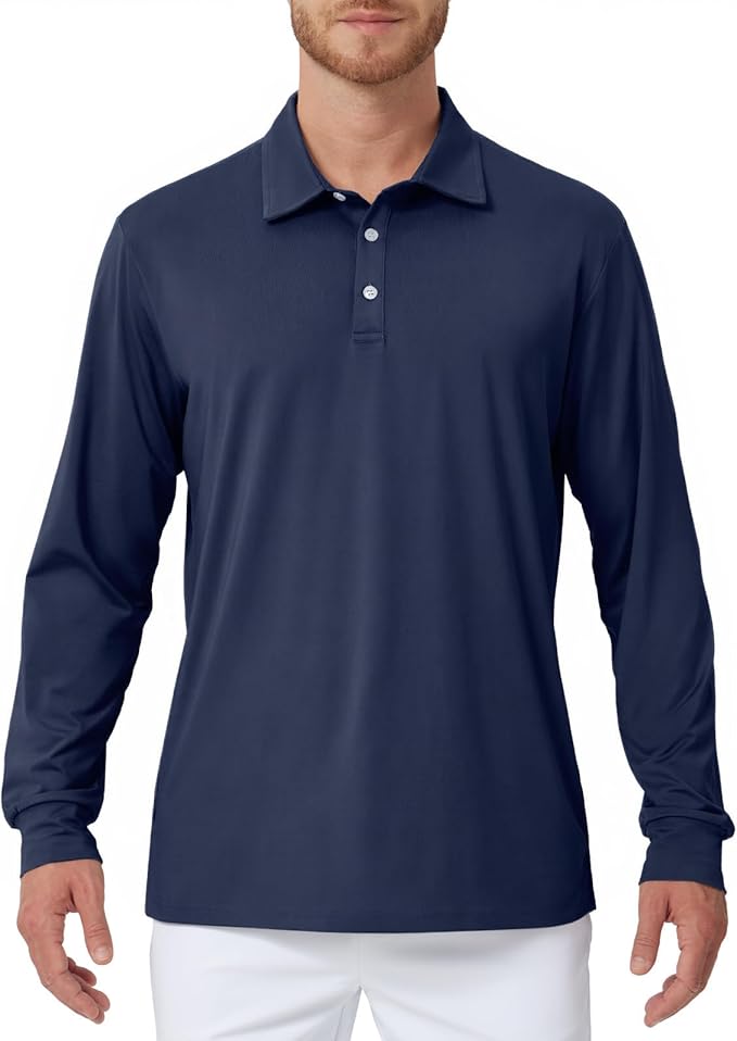 NAVISKIN Men's Polo Shirts Long Sleeve Golf Shirts with Collar UPF 50 SPF Shirt for Men Quick Dry Moisture Wicking