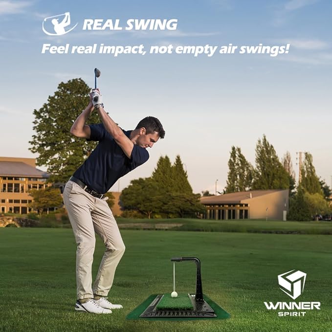 WINNER SPIRIT Real Swing 300 Golf Swing & Hitting Trainer, True Impact, Checking Path After Swing Practice Mat Groover Training Aid, Height Adjustable
