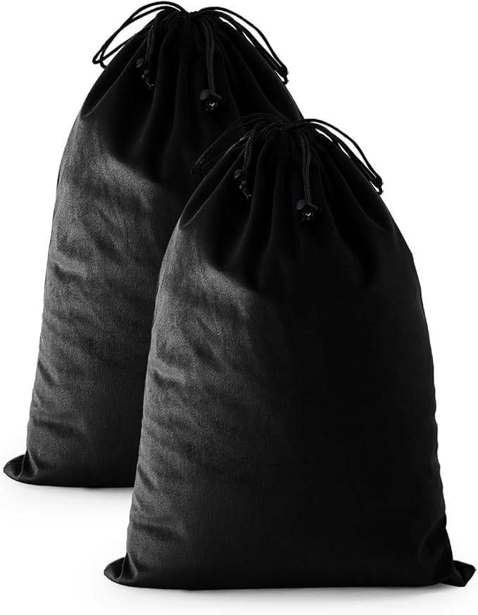 FantasyLife Shoe Bags for Travel, Washable Dust Bags for Storage & Packing, Flannel Shoe Pouch with Drawstring Closure for Purses, Handbags, Shoes & Toys (2, Black Beauty)