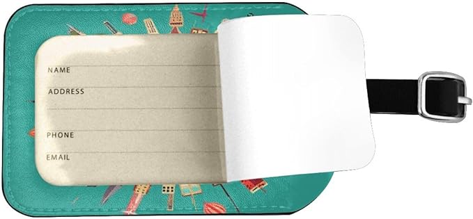 Funny Famous Landmarks Airplane Luggage Tag for Suitcases,Around World Map PU Leather Baggage Tags Bag Tags Travel Id Label for Luggage Women Men -1 Piece