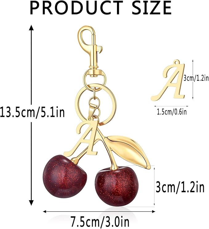 SYNLIN Cherry Keychain with Initial Charm,Personalized Cherry Bag Charm for Women,Alphabet Letter for Luxury Purse Backpack