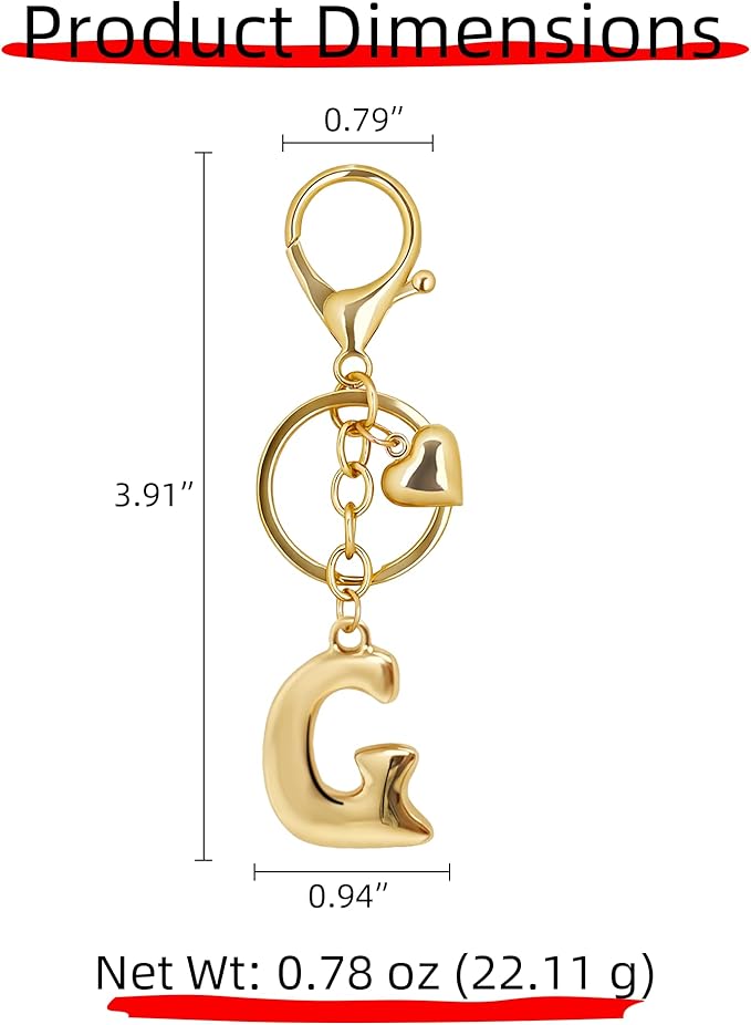 Gold Bubble Heart, Cherry, Bow & More Designs Letter Initial Keychain Bag Charms – Cute Purse Charms for Handbags