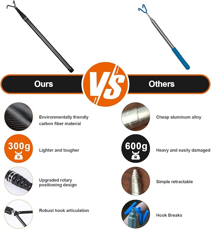 Carbon Fiber Disc Golf Retriever Pole Telescoping Disc Golf Retriever Telescopic Disc Golf Tool with Hook Retrieving Device for Outdoor Sports 13FT