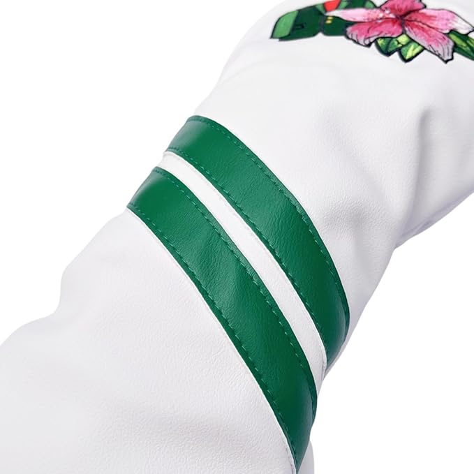 Premium PU Leather Driver Cover, Fairway Wood & Hybrid Covers for Men - Hibiscus Flower Embroidered Golf Head Covers for Woods and Driver -1pc or Set White Golf Club Covers
