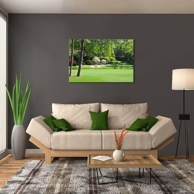 Augusta National Golf Club 12th Hole Wall Art for Living Room Bedroom Bathroom Home Decorations Golf Art Augusta Golf Course Poster Prints Golf Art Framed Ready to Hang(12''H x 16''W)