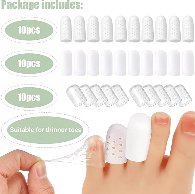 Silicone Toe Protector: Gel Anti-Friction Breathable Toe Finger Caps 30PCS Toenail Guard Covers for Women Men Foot Bunion, Corn, Blister, Pain, Callu Toenail Sleeve Pads