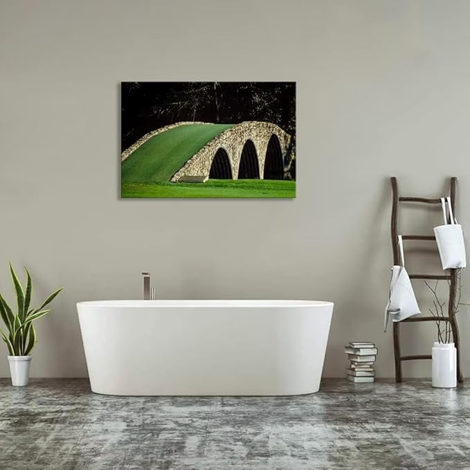 chenchenArt Famous Bridge at Augusta National Golf Course Wall Art for Living Room Bedroom Bathroom Home Decorations Golf Art Augusta Golf Poster Canvas Prints Framed Ready to Hang(12''H x 16''W)