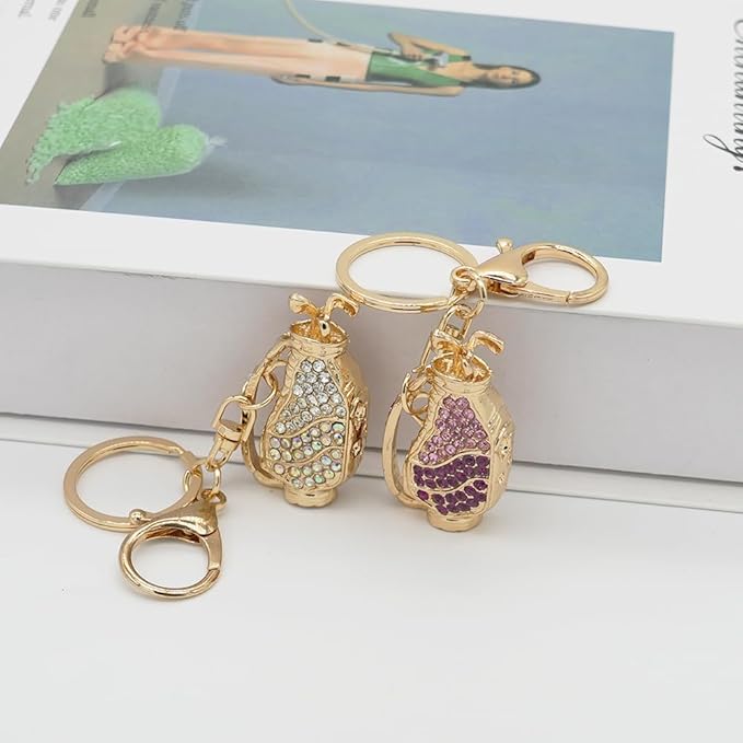 Crystal Rhinestone Golf Clubs Keychain Bag Charms Bling Golf Bag Key Chain Ring Pendant for Women Girls Handbag Purse