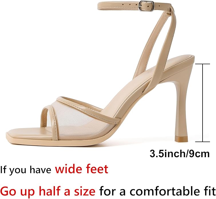 Mostrin Strappy Heels for Women Square Open Toe Lace Up Heeled Sandals Ankle Strap Sexy Stiletto High Heels for Party, Prom, Dating, Wedding