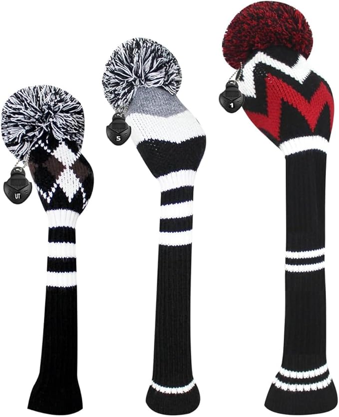 Scott Edward Knit Golf Head Covers for Woods Set of 3 Fits Well Driver(460cc) Fairway Wood and Hybrid(UT) The Perfect Change for Golf Bag