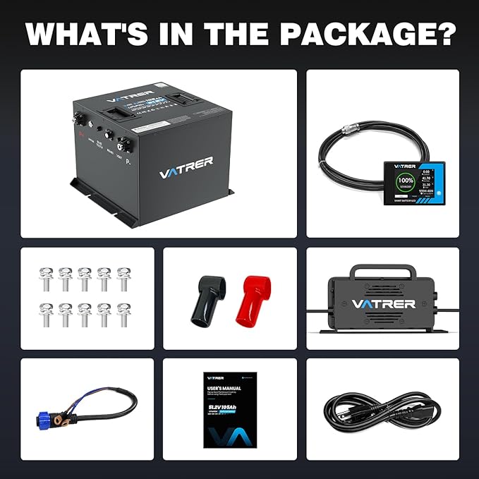 48V 105Ah Mini Lithium Golf Cart Battery, Built-in 200A BMS, with LCD Display & APP, 4000+ Cycles LiFePO4 Battery with 20A Lithium Charger, Max 10.24kW, Perfect for Golf Carts