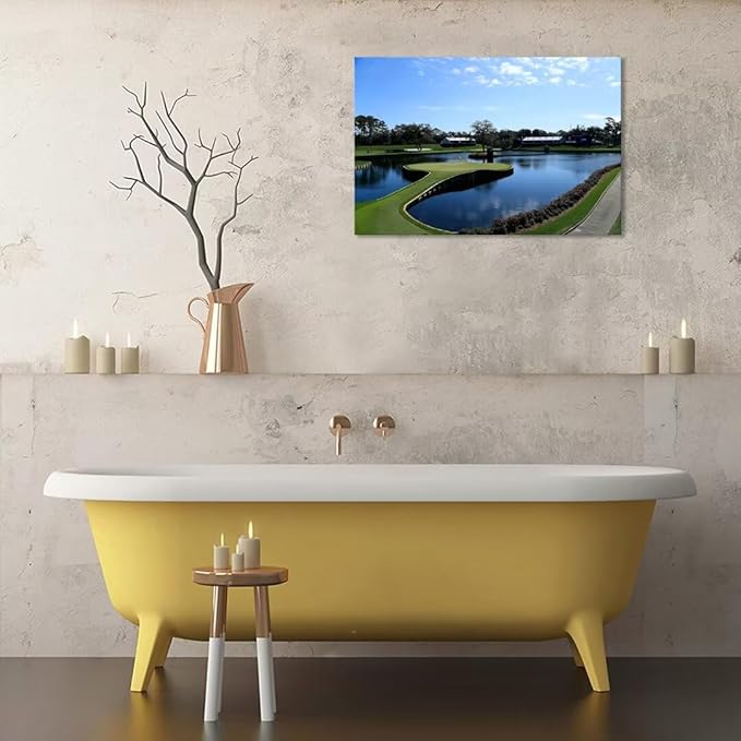 TPC Sawgrass Golf Course Wall Art for Living Room Bedroom Office Wall Decor - USA Golf Course Picture Poster Framed Artwork Canvas Prints Golf Art Ready to Hang(28''H x 44''W)