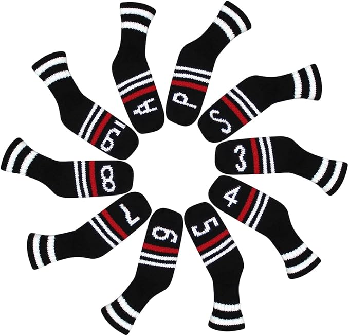 Scott Edward 10 Pcs Golf Club Head Covers for Irons Cuteness Basically Socks Shape Washable Durable Golf Club Head Protector Double Sided Knit Suitable for Most Brands
