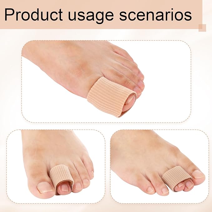 HESTYA Open Gel Finger Toe Tubes 6 Pcs Fabric Gel Lined Cushion Sleeve Protector for Bunion Hammer Toe Callus Corn Blister Friction(6 x 0.98 Inch)