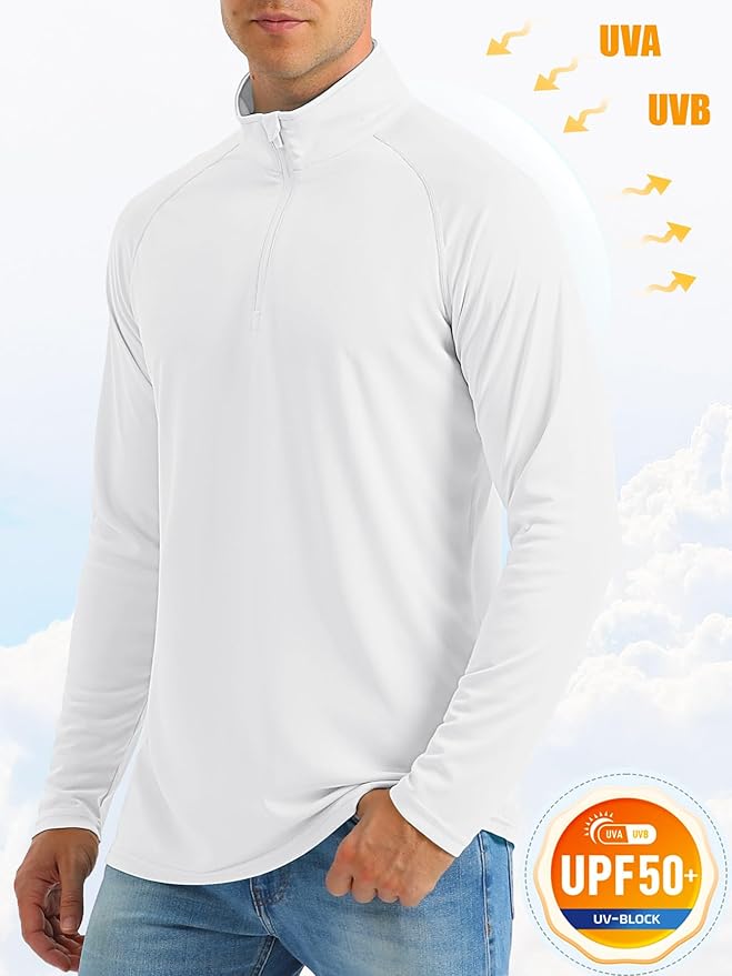 MAGCOMSEN Men's Long Sleeve Sun Shirts UPF 50+ Tees 1/4 Zip Up Fishing Running Rash Guard T-Shirts Outdoor Shirt