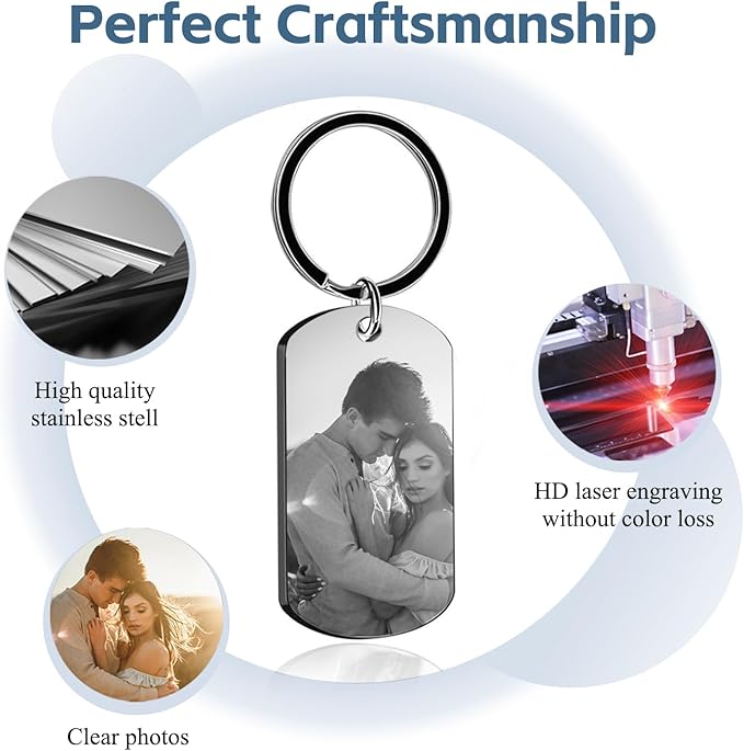 Personalized Custom Keychain with Picture - Double Sided Engraving Photo Text Customized Key Chains for Men Boyfriend