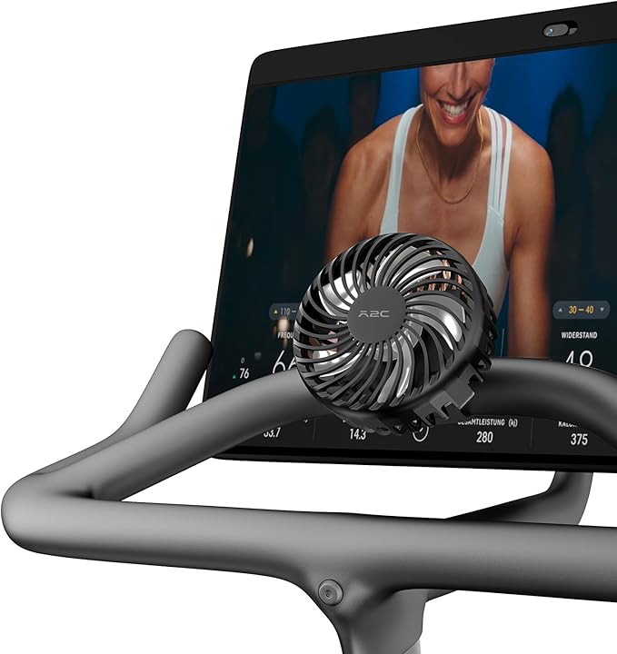 2 Pack Rechargeable Fan for Peloton & Exercise Bike - 4000mAh Portable Fan with Adjustable Strap, 3 Speed Settings, 360° Rotation - Fits 0.5-1.5" Handlebars for Treadmill, Stroller, Golf Cart, Gym