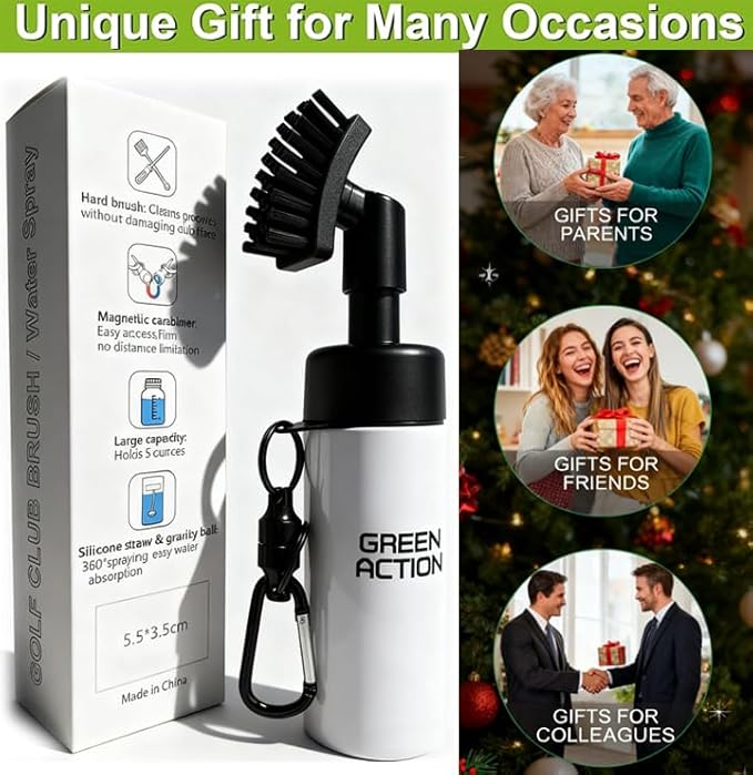 Golf Club Brush with Magnetic Clip & Water Sprayer - 5oz Capacity, Stiff Bristles for Deep Cleaning, Silicone Hose & Gravity Ball for Easy Use on Course