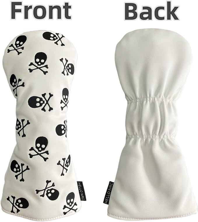 Golf Club Headcover 3 Wood Headcover Hybrid UT Covers White Skull Embroidery, Premium Leather Driver Head Covers Hybrid Headcover Fairway Wood Cover for Golf Clubs