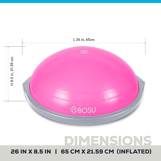 Bosu Balance Ball Exercise Trainer, Home Gym Equipment w/ Guided Workouts & Pump, 26", Blue - Inflatable Fitness Platform for Strength Training, Standing, Balancing, and Core Workout