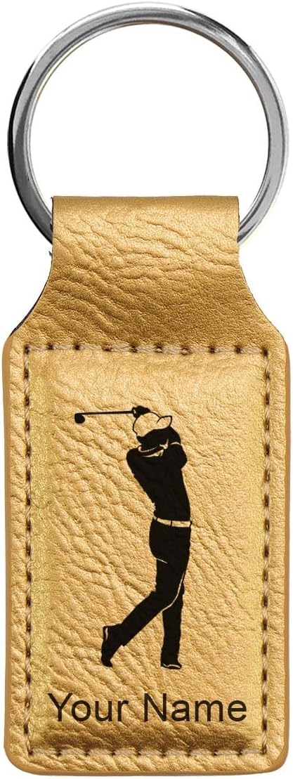 LaserGram Rectangle Keychain, Golfer Golfing, Personalized Engraving Included
