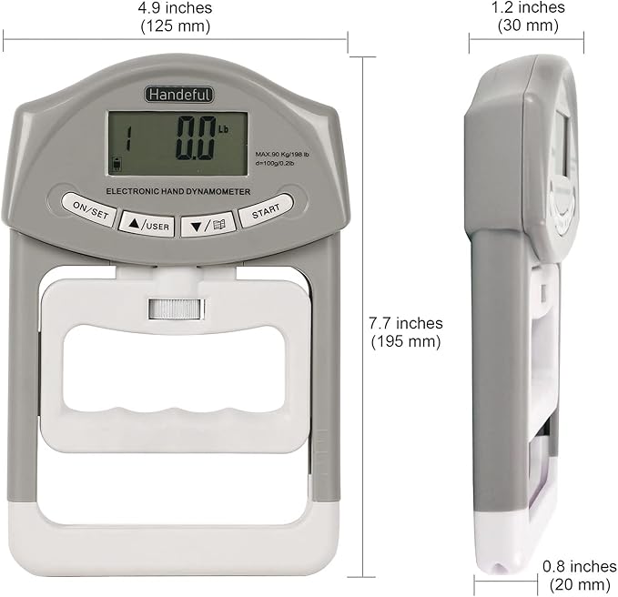 Handeful Grip Strength Tester, Hand Grip Dynamometer (198Lbs / 90Kgs), Electronic Handgrip Testing for Sports Home School Use