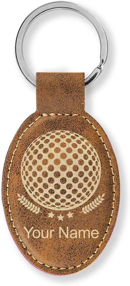 LaserGram Oval Keychain, Golf Ball, Personalized Engraving Included (Rustic with Gold)