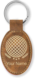LaserGram Oval Keychain, Golf Ball, Personalized Engraving Included (Rustic with Gold)