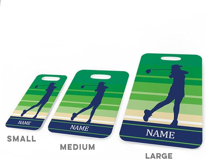 ChalkTalkSPORTS Golf Luggage & Bag Tag | Personalized Female Golfer | Standard Lines on Back | Medium | Green