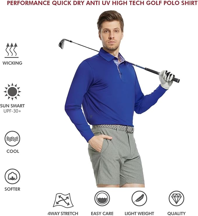 Mens Polo Shirts Short and Long Sleeve Casual Solid Stylish Dry Fit Performance Designed Collared Golf Polo Shirts for Men