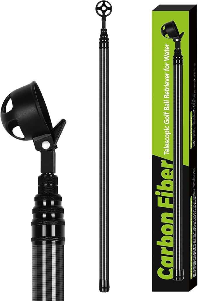 Golf Ball Retriever Telescopic, Carbon Fiber Golf Ball Picker Upper for Water, Lightweight & Durable Golf Ball Grabber with 2 Claw Sucker Tool, Golf Accessories Gifts for Men Women