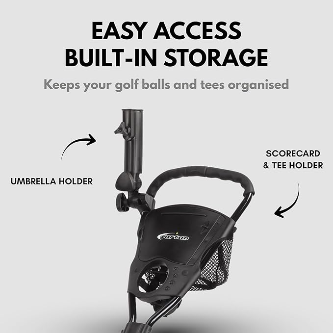 PRECISE Cruiser 3-Wheel Golf Push Cart with Stabilizer Rods & Foot Brake – Lightweight Folding Golf Trolley with Ergonomic Handle, Detachable Storage Bag & Scorecard Holder