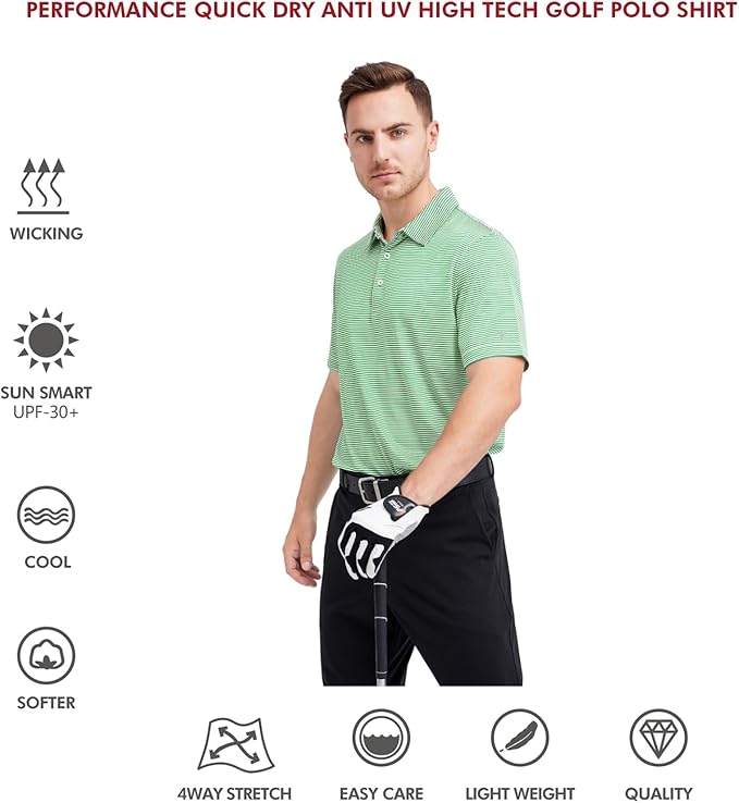 Golf Shirts for Men Dry Fit Short Sleeve Print Performance Moisture Wicking Polo Shirt