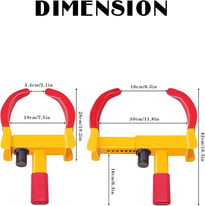 Tevlaphee Universal Wheel Lock Heavy Duty Security Trailer Wheel Lock Anti Theft Wheel Locks for Cars SUV Camper Motorcycle Trailer Great Deterrent Bright Color with 3 Keys (Red-Yellow)